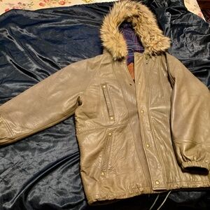 Willis & Geiger Leather Parka with fur Ruff- Size Large